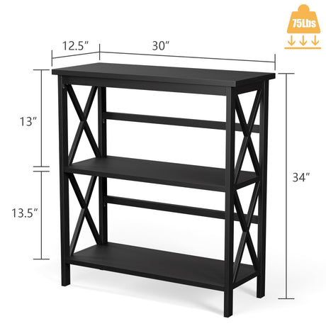 Estantería de Almacenamiento Etagere Multifuncional de Madera de 3 Niveles con Diseño en X