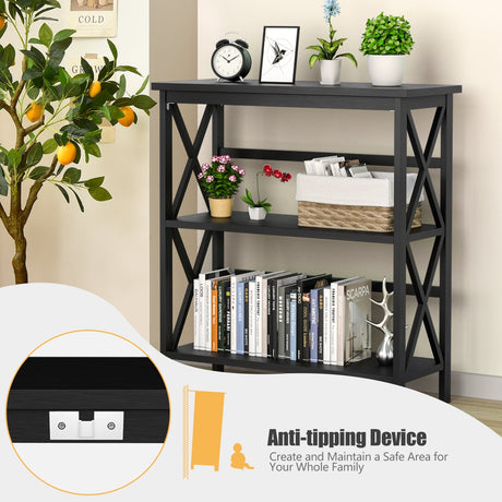Estantería de Almacenamiento Etagere Multifuncional de Madera de 3 Niveles con Diseño en X