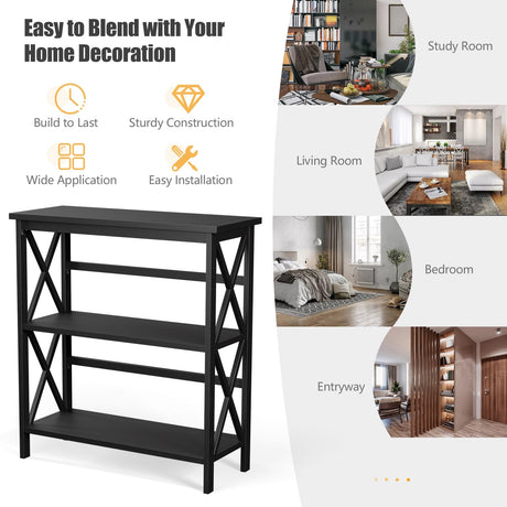 Estantería de Almacenamiento Etagere Multifuncional de Madera de 3 Niveles con Diseño en X