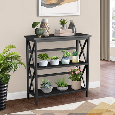 Estantería de Almacenamiento Etagere Multifuncional de Madera de 3 Niveles con Diseño en X