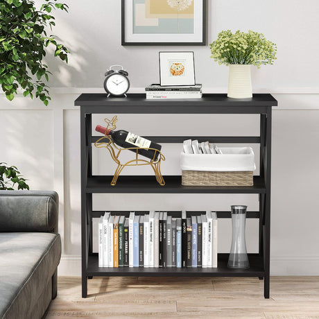 Estantería de Almacenamiento Etagere Multifuncional de Madera de 3 Niveles con Diseño en X