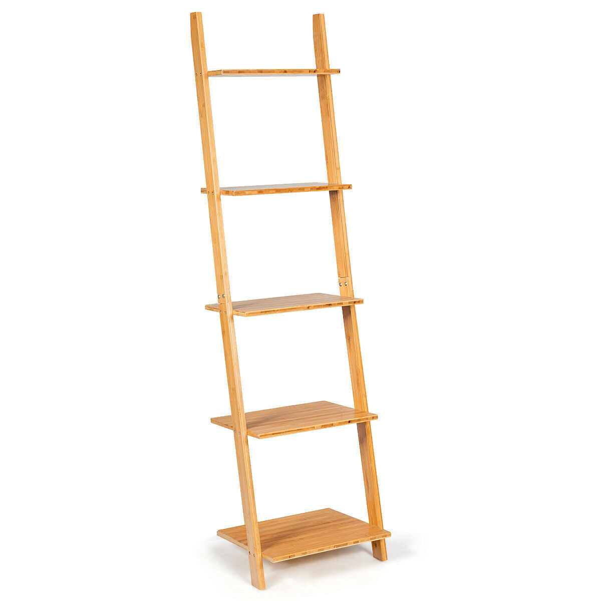 Estantería/Expositor de pared moderno de bambú de 5 niveles con diseño de escalera