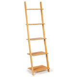 Estantería/Expositor de pared moderno de bambú de 5 niveles con diseño de escalera