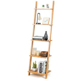 Estantería/Expositor de pared moderno de bambú de 5 niveles con diseño de escalera