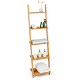 Estantería/Expositor de pared moderno de bambú de 5 niveles con diseño de escalera