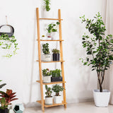 Estantería/Expositor de pared moderno de bambú de 5 niveles con diseño de escalera