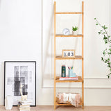 Estantería/Expositor de pared moderno de bambú de 5 niveles con diseño de escalera