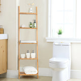 Estantería/Expositor de pared moderno de bambú de 5 niveles con diseño de escalera