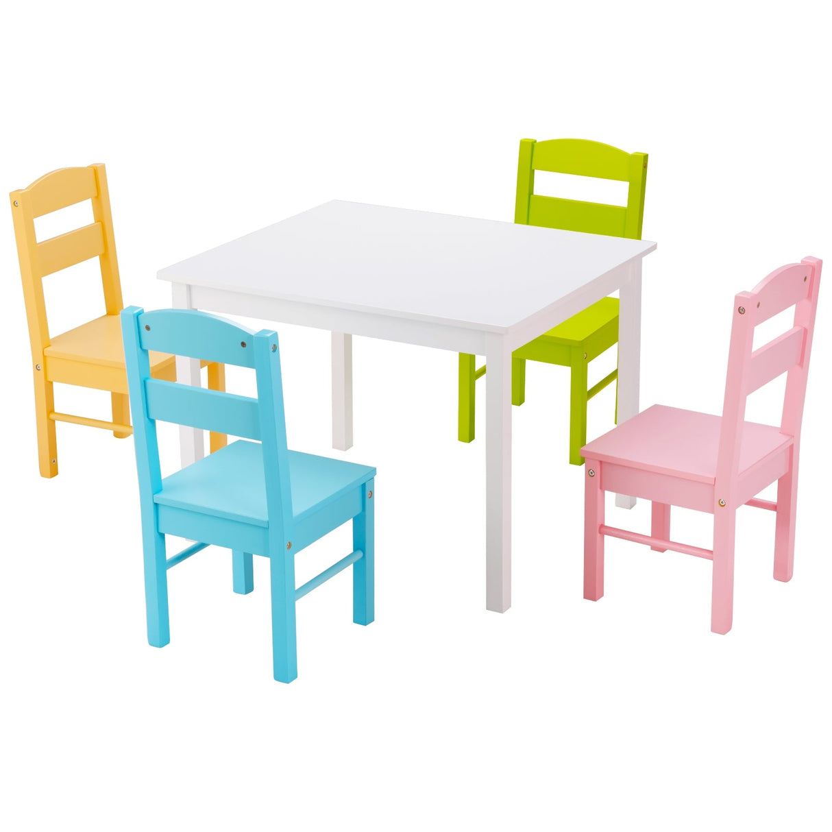 Juego de mesa y 5 sillas de madera de pino para niños