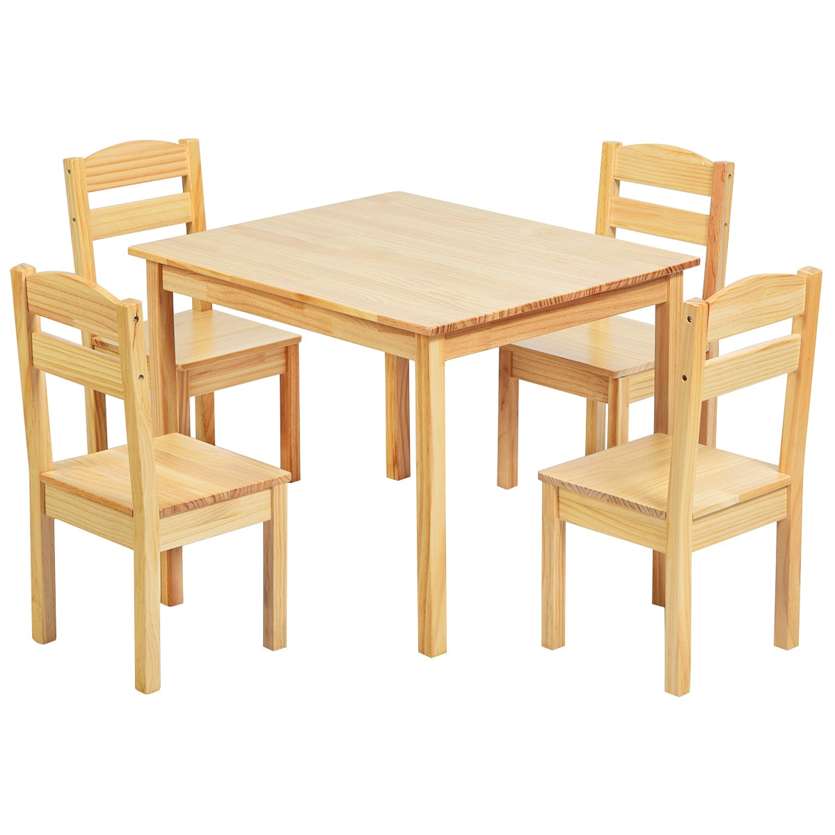Juego de mesa y 5 sillas de madera de pino para niños
