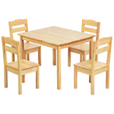 Juego de mesa y 5 sillas de madera de pino para niños