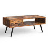 Mesa de centro rectangular retro con cajón y estante de almacenamiento - Marrón rústico