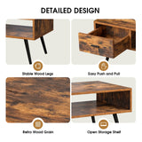 Mesa de centro rectangular retro con cajón y estante de almacenamiento - Marrón rústico