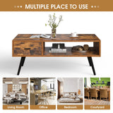 Mesa de centro rectangular retro con cajón y estante de almacenamiento - Marrón rústico