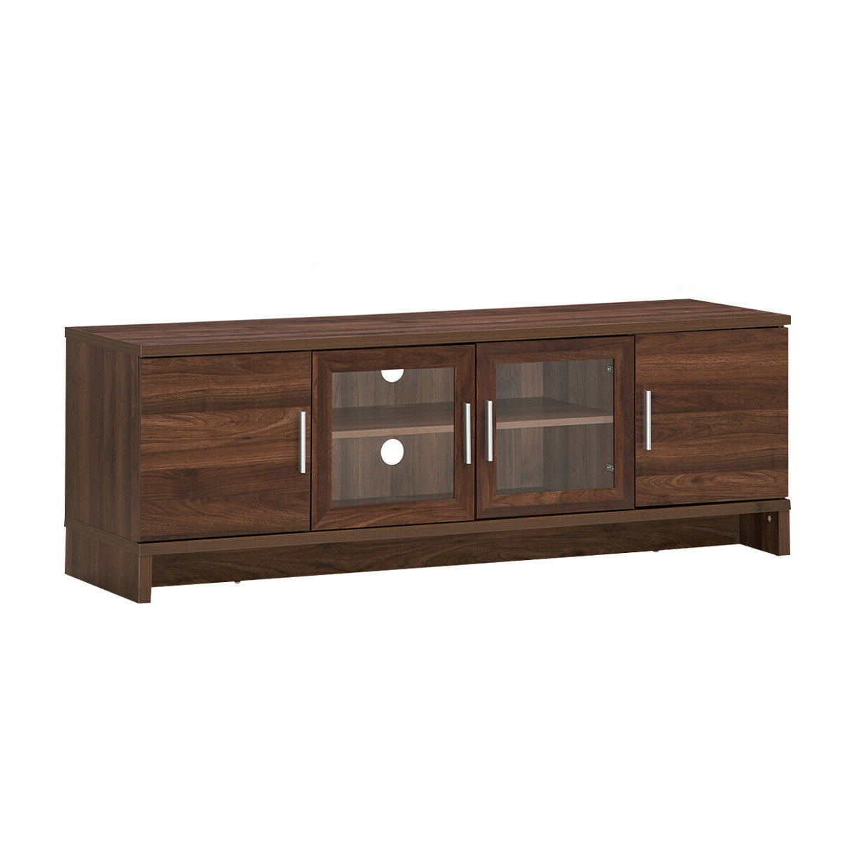 Mueble de TV para entretenimiento multimedia para televisores de hasta 70 pulgadas con estante ajustable-Nogal