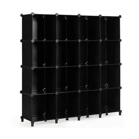 Organizador de Almacenamiento de Plástico de 16 Cubos con Marco de Acero Inoxidable - Negro