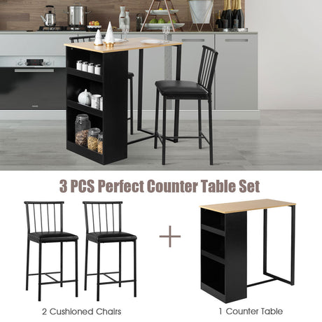 Juego de comedor de bar de altura de mostrador de 3 piezas