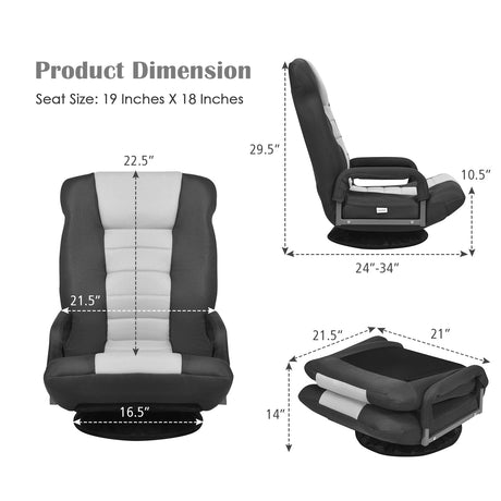 Sillón de suelo para gaming con giro de 360 grados y respaldo plegable y ajustable