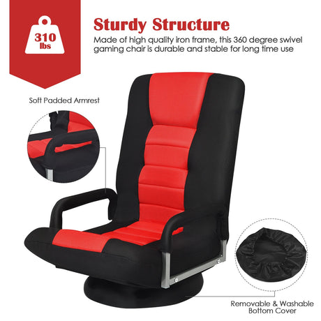 Sillón de suelo para gaming con giro de 360 grados y respaldo plegable y ajustable