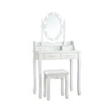Makeup Dressing Table with Touch Switch Lighted Mirror and Cushioned Stool