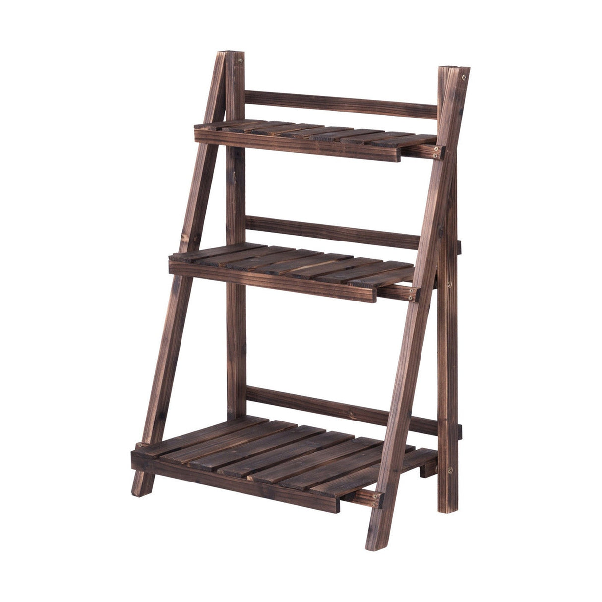 Expositor plegable de madera de 3 niveles para flores de exterior