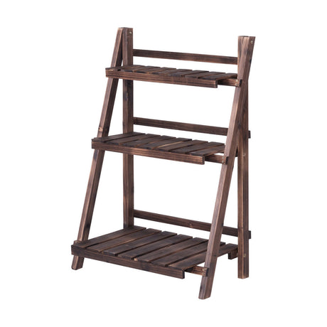 Expositor plegable de madera de 3 niveles para flores de exterior