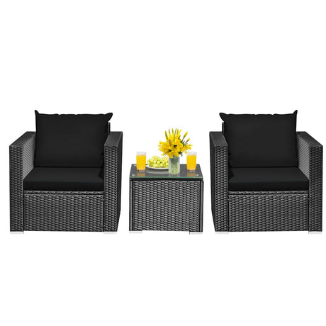 Juego de 3 piezas de mimbre para patio con cojines