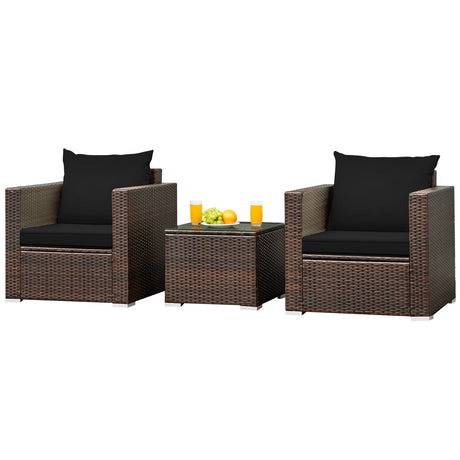 Juego de muebles de ratán de 3 piezas para patio con cojín