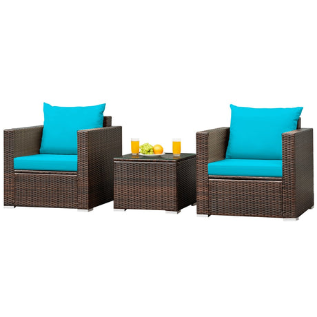 Juego de muebles de ratán de 3 piezas para patio con cojín