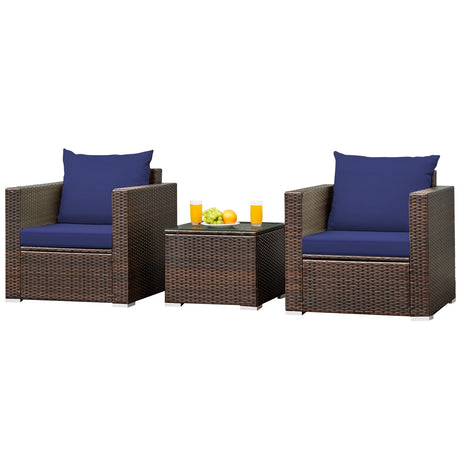 Juego de muebles de ratán de 3 piezas para patio con cojín
