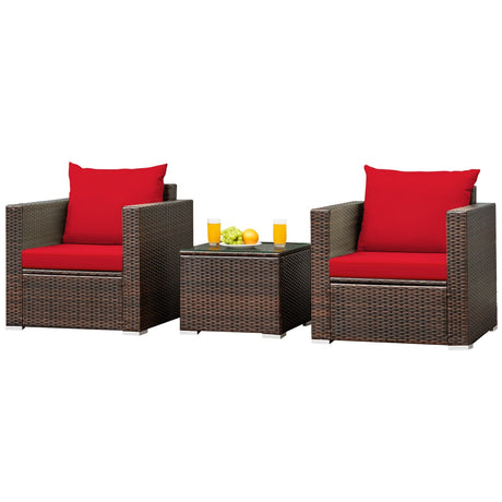 Juego de muebles de ratán de 3 piezas para patio con cojín