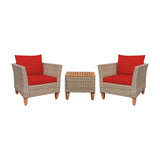 3 Pieces Patio Rattan Furniture Set with Washable Cushion for Yard Porch