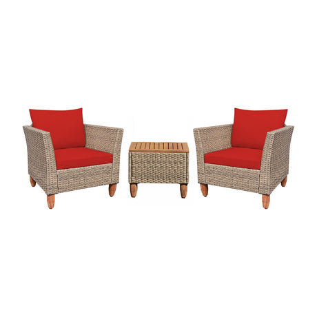 Juego de muebles de patio de ratán de 3 piezas con cojines lavables para jardín o porche
