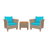 3 Pieces Patio Rattan Furniture Set with Washable Cushion for Yard Porch