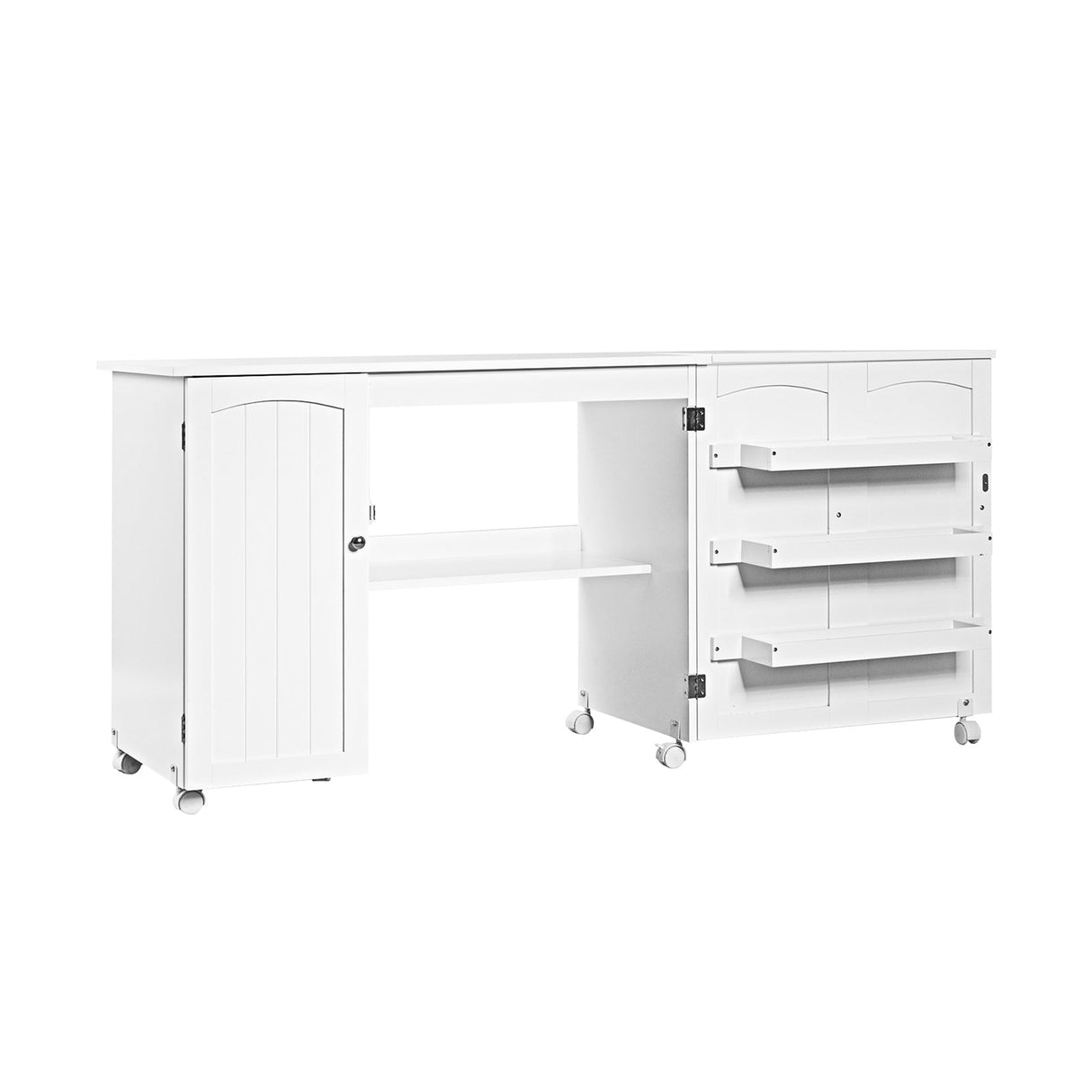 Mesa de costura plegable, estantes, mueble de almacenamiento, carrito artesanal con ruedas