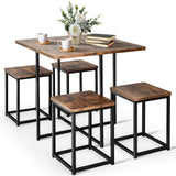 Juego de Comedor de 5 Piezas con Marco de Metal, Mesa de Comedor Compacta y 4 Taburetes