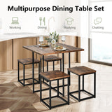 Juego de Comedor de 5 Piezas con Marco de Metal, Mesa de Comedor Compacta y 4 Taburetes