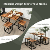 Juego de Comedor de 5 Piezas con Marco de Metal, Mesa de Comedor Compacta y 4 Taburetes