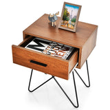 Mesa auxiliar/de noche con almacenamiento, exhibición, patas de acero y 1 cajón