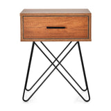 Mesa auxiliar/de noche con almacenamiento, exhibición, patas de acero y 1 cajón