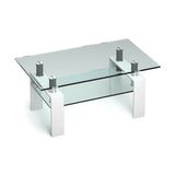 Mesa de centro rectangular de cristal con patas metálicas para salón