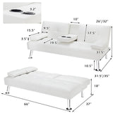Convertible Folding Leather Futon Sofa with Cup Holders and Armrests