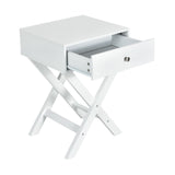 Mesita de noche moderna en forma de X con cajón para sala de estar o dormitorio