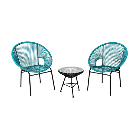 3PCS Patio Acapulco Furniture Bistro Set with GlassTable-Black