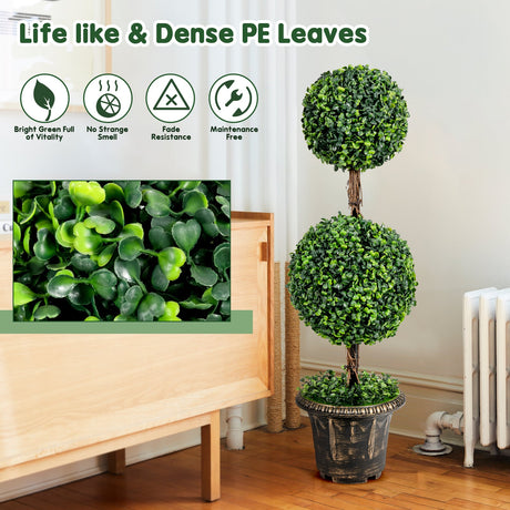 Árbol de bola doble artificial de 36 pulgadas para interior y exterior con protección UV