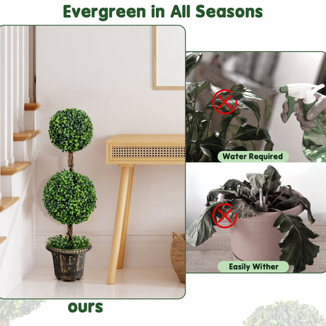 Árbol de bola doble artificial de 36 pulgadas para interior y exterior con protección UV