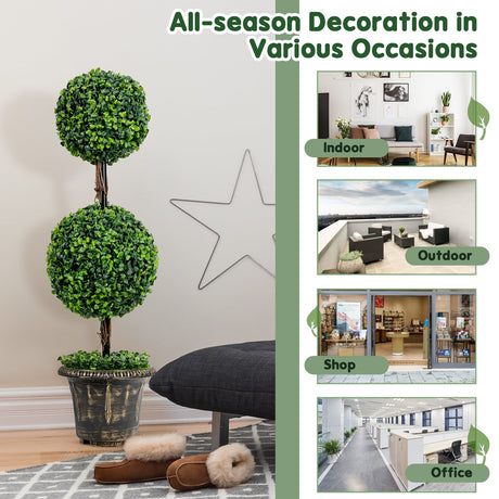 Árbol de bola doble artificial de 36 pulgadas para interior y exterior con protección UV