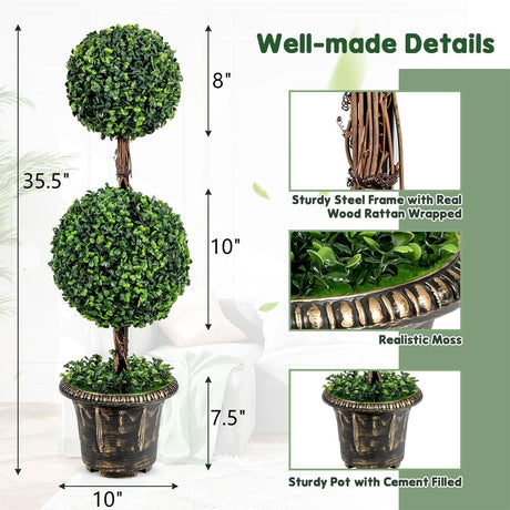 Árbol de bola doble artificial de 36 pulgadas para interior y exterior con protección UV