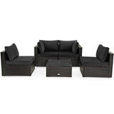 Juego de muebles de patio de ratán acolchados de 5 piezas con mesa de cristal