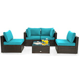 Juego de muebles de patio de ratán acolchados de 5 piezas con mesa de cristal